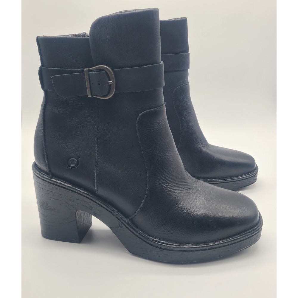 Born Platform Black Leather 10 Chunky Heel Biker Moto Booties Bratz Whimsigoth - Picture 2 of 7